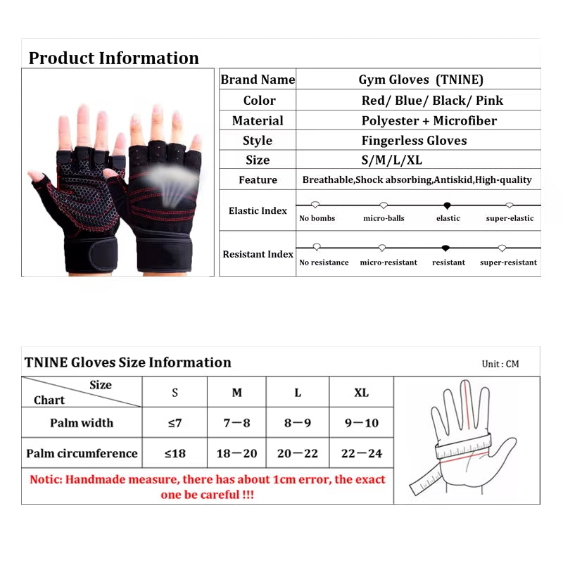 Weight Lifting Fitness Gloves for Men and Women Gym Cycling Yoga Bodybuilding Training Breathable Anti-Slip Half Finger Gloves